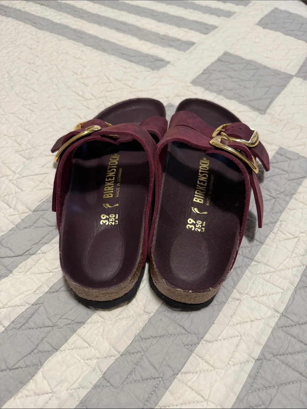 Birkenstock Arizona Big Buckle Sandals in Burgundy with Gold Buckles